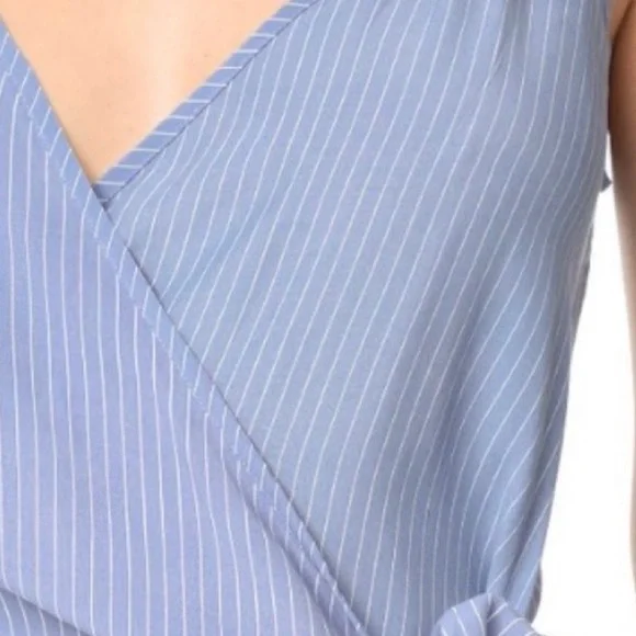Faithfull the Brand Kara Oxford Blue Stripe Wrap Mini Dress 2 Nautical - Picture 8 of 11